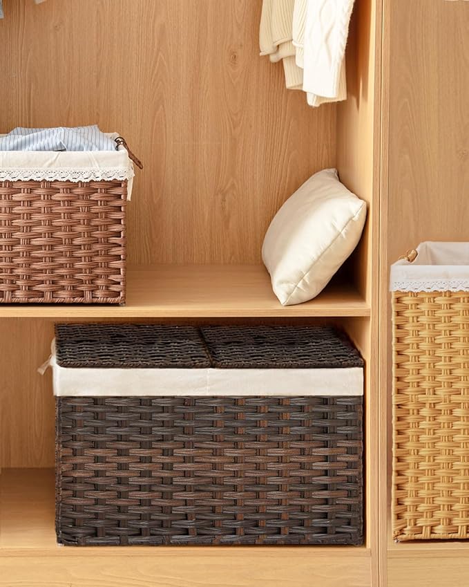 Storage Basket with Lid Wicker Baskets - Image 7