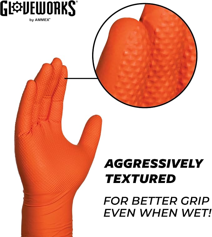 GLOVEWORKS Heavy-Duty Nitrile Gloves, Disposable, Latex Free, 8 Mil, Diamond - Image 4
