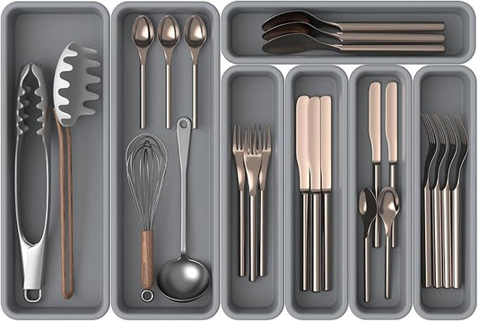 7 Pack Silicone Silverware Drawer Organizer, DIY Free Combination Kitchen by K+KORKUAN