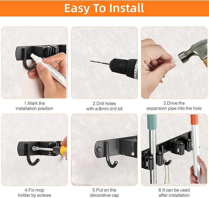 Mop and Broom Holder Wall Mount, Upgraded Broom Organizer Wall Mount, Stainless - Image 4