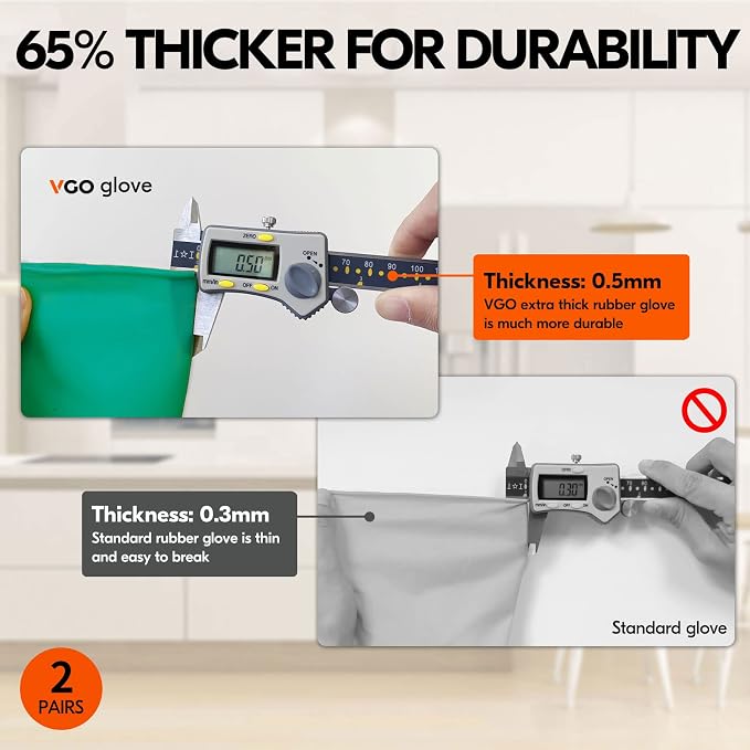 Vgo... 2-Pairs Reusable Household Gloves, Rubber Dishwashing gloves, Extra - Image 2