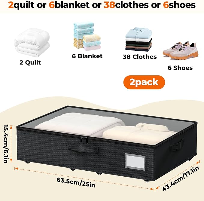 Underbed Storage with Wheels, 2 Pack Under Bed Storage Containers with Clear - Image 2