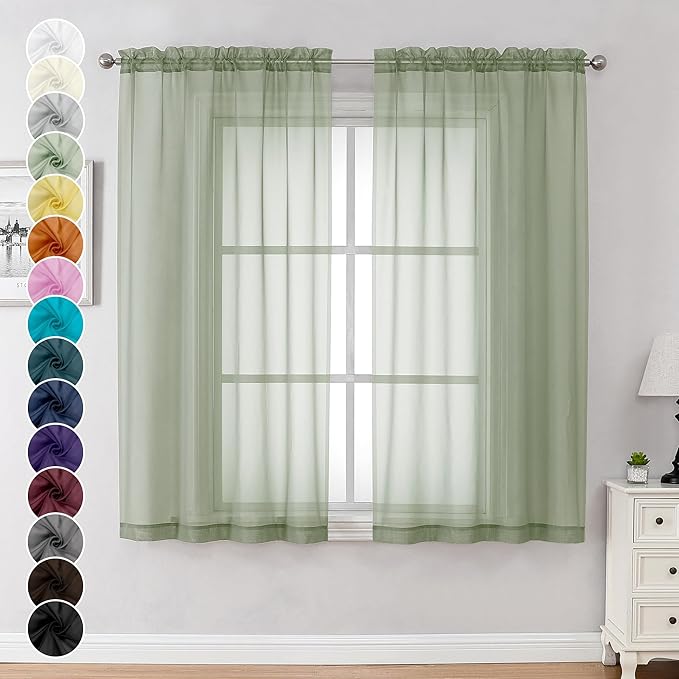 Chyhomenyc Sage Green Sheer Curtains 63 Inch Length 2 Panels, Light Filtering by Chyhomenyc