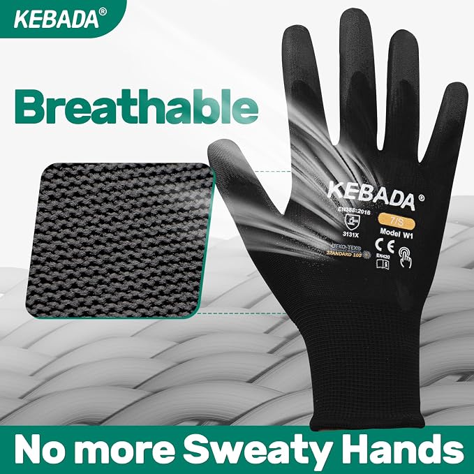 Kebada Safety Work Gloves, 120 Pairs Bulk Pack, Touchscreen, PU Coated - Image 4