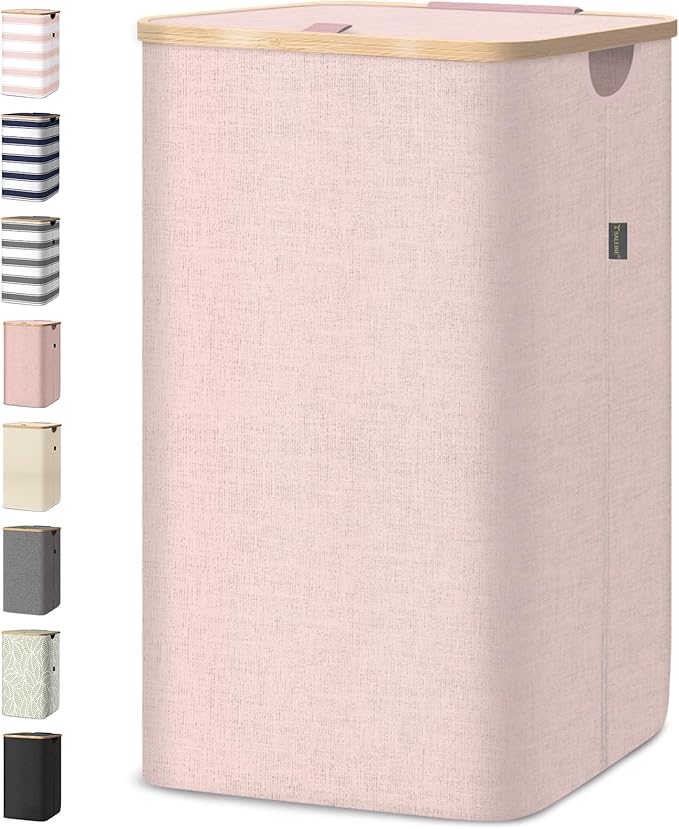 BALEINE Laundry Hamper with Lid, Tall Laundry Baskets with Bamboo Pull Handles by BALEINE