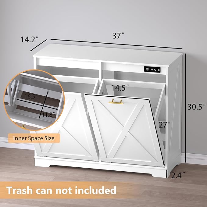 Tilt Out Trash Can Cabinet for 2 Bins, Hidden Recycle Garbage Bin Enclosure - Image 2