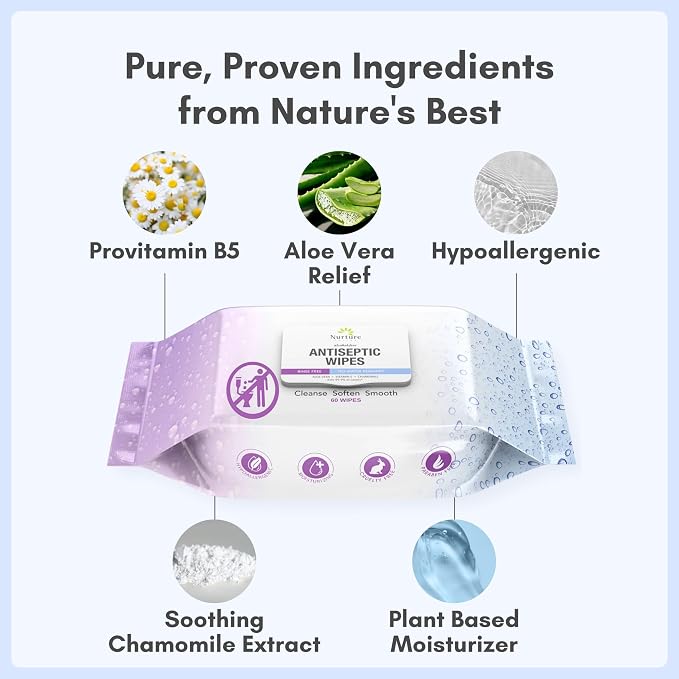 Nurture XL Antibacterial Body & Hand Wipes | Alcohol-Free Antiseptic Wet - Image 7