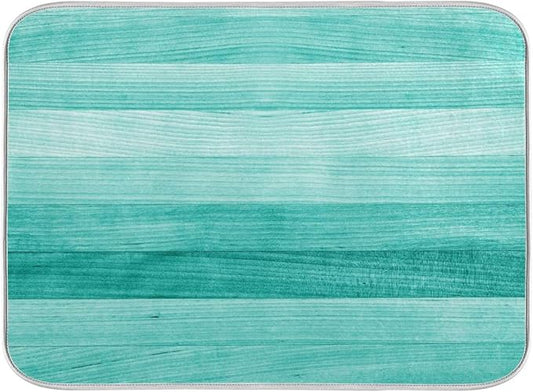 Teal Turquoise Green Wood Texture Dish Drying Mat 16x18 by Wamika