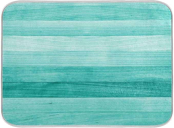 Teal Turquoise Green Wood Texture Dish Drying Mat 18x24 by Wamika