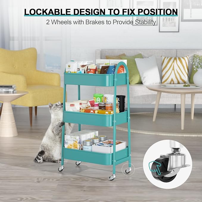 EAGMAK 3 Tier Utility Rolling Cart, Metal Storage Cart - Image 4