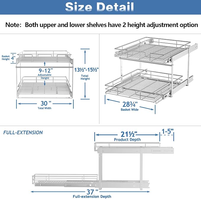 ROOMTEC Individual Pull Out Cabinet Organizer, 2 Tier Spice Rack Organizer - Image 3