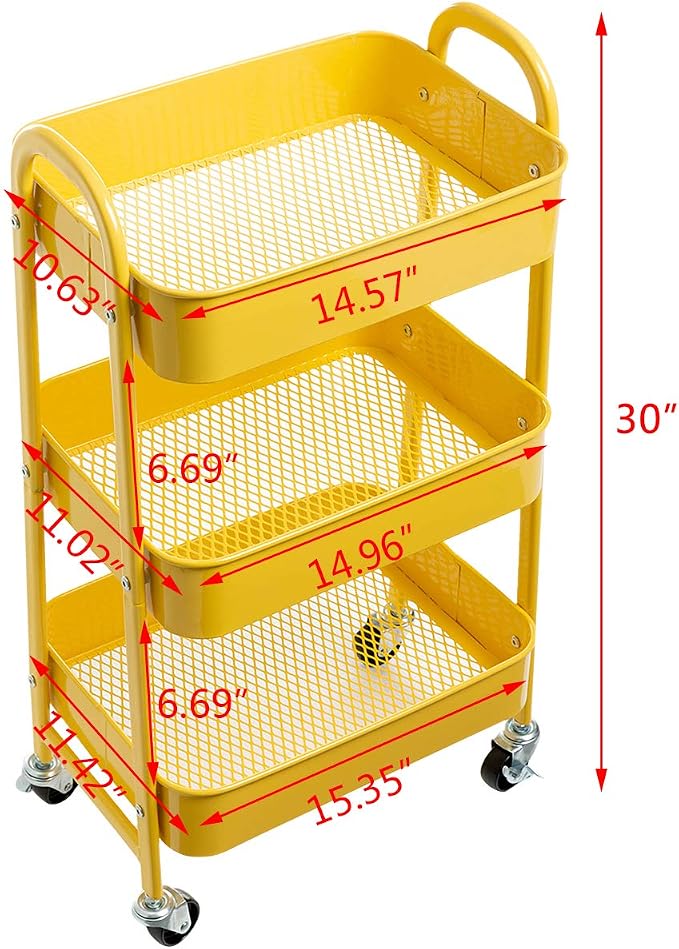 AGTEK Makeup Cart, Movable Rolling Organizer Cart, 3 Tier Metal Utility Cart - Image 3