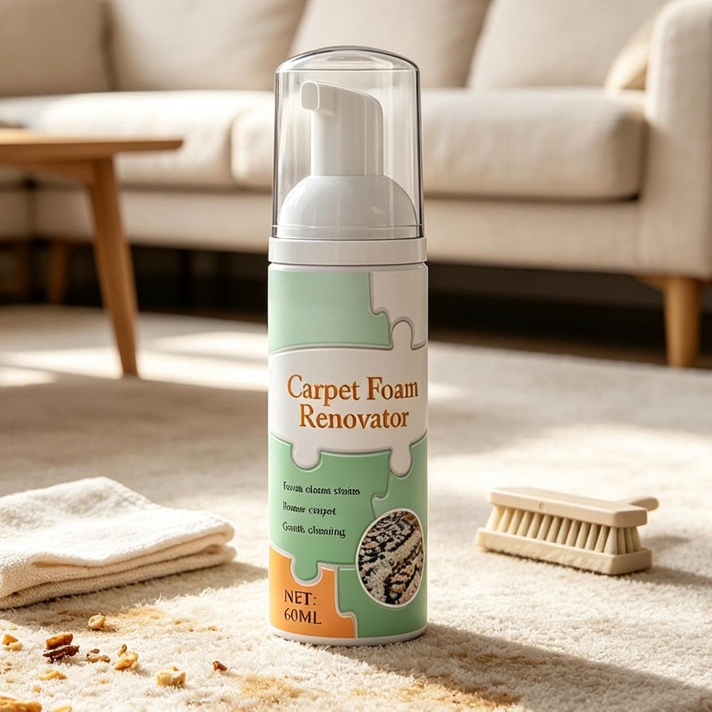 Foam Carpet Cleaner - Fabric Stain Remover - 60ml Upholstery Cleaning Spray | Carpet Stain Remover for Sofa Couch Furniture Mattress Seat Car Interior Mat Cushion