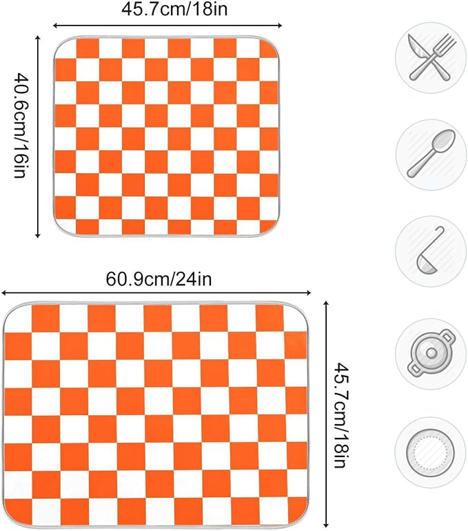 Burnt Orange Chessboard Dish Drying Mat - Image 3