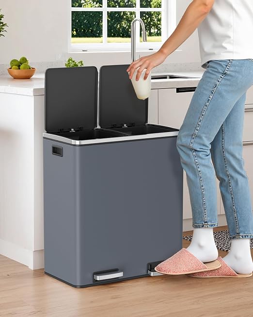 Arlopu 16 GallonStainless Steel Trash Can, 60L Dual Compartment, Metal Kitchen - Image 9