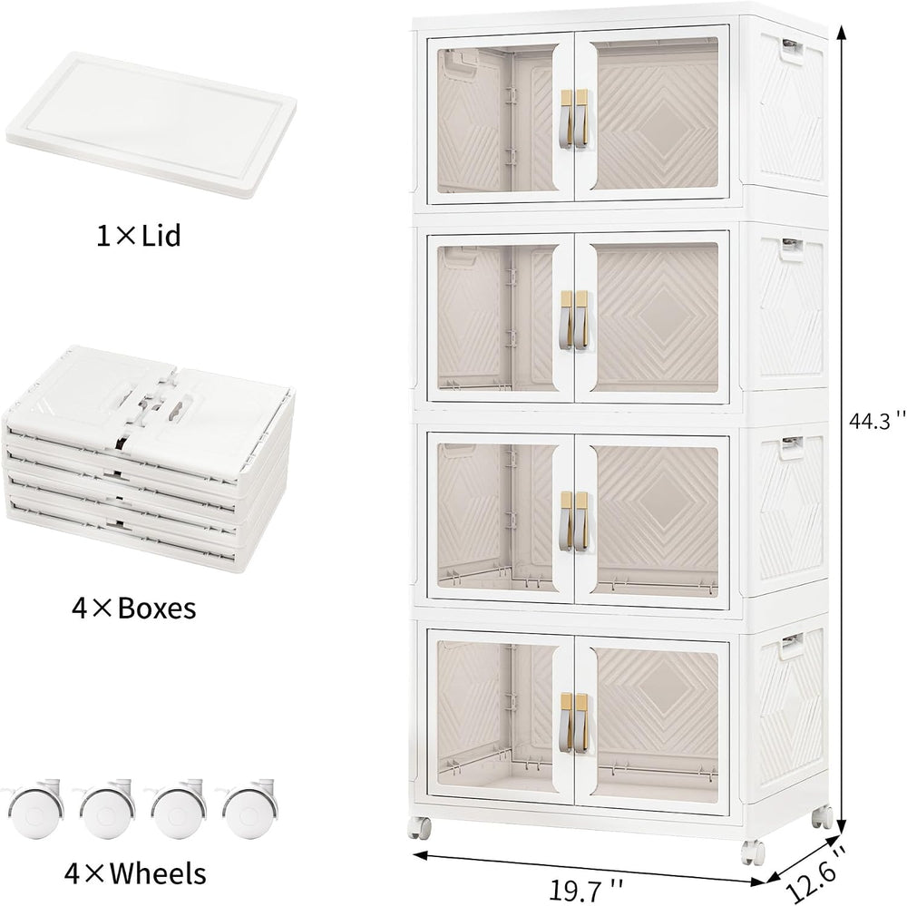 Stackable Storage Bins with Doors & Lids & Wheels,