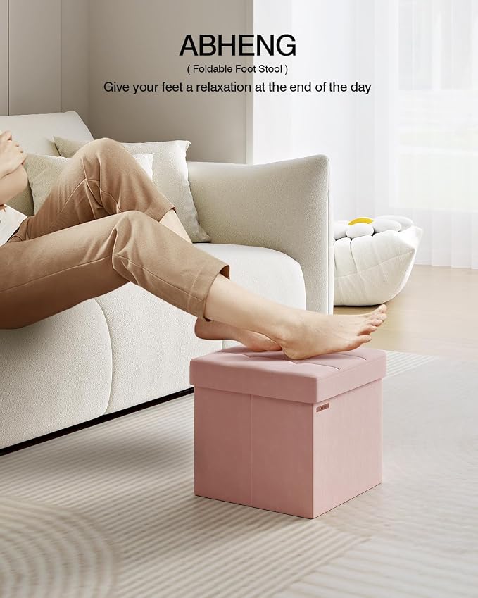 Folding Storage Ottoman, Velvet Storage Bench, - Image 3