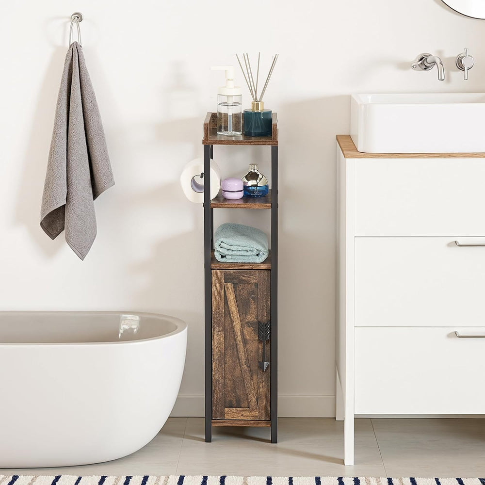 VECELO Small Bathroom Cabinet, Slim Toilet Paper Holder with Door&2 Shelv...