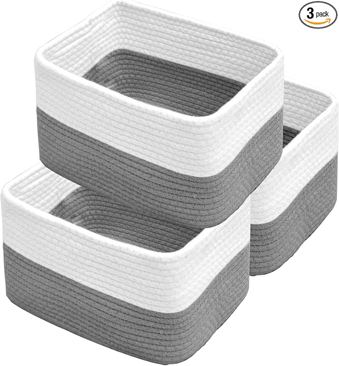 Hopegiver Woven Storage Baskets 11x8x7 Inch, 3 Pack Collapsible Cube Storage Bin by HOPEGIVER