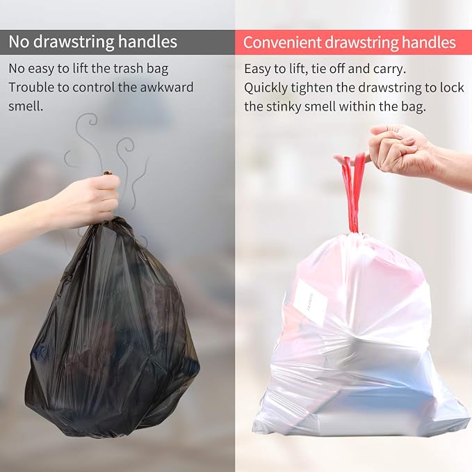 Small Trash Bags, KONE 192 Count 4 Gallon Drawstring Extra Thick Garbage Bags - Image 3