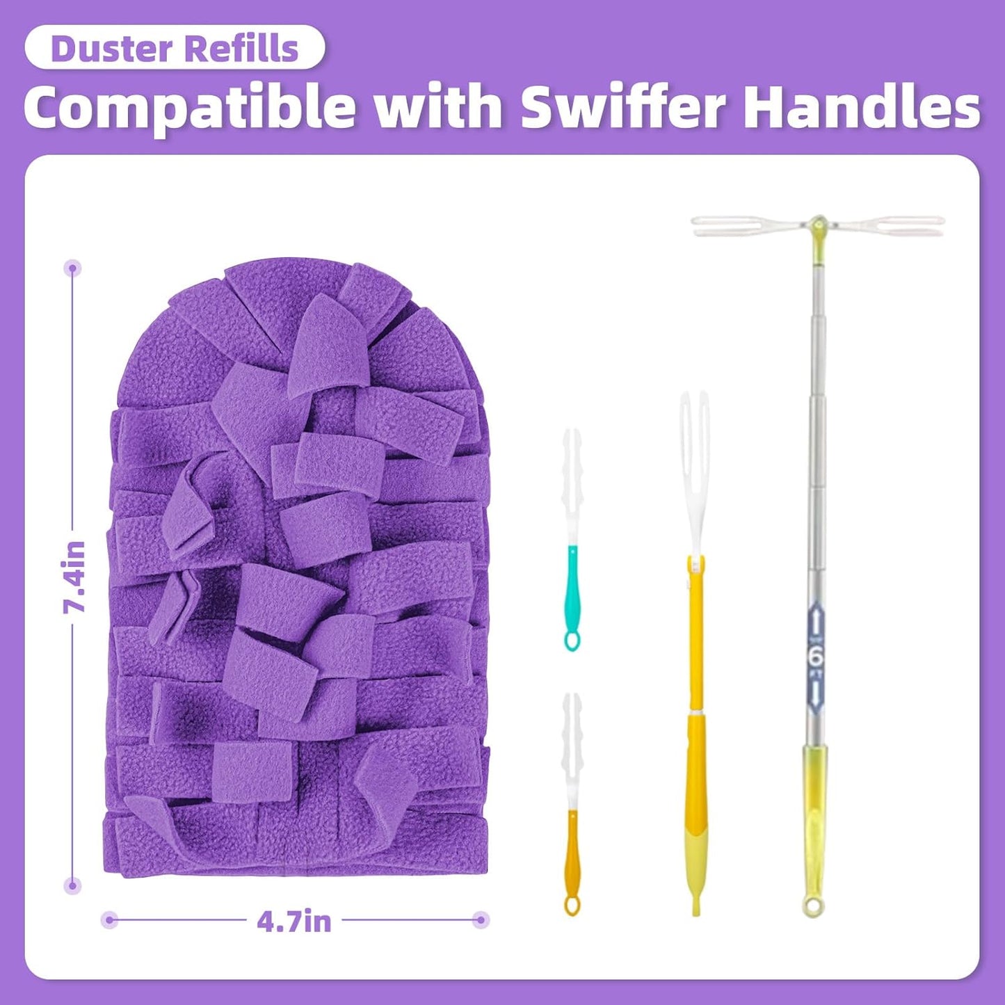 12 PCS Fleece Reusable Duster Refills for Swiffer, Washable Heavy Duty Duster Pads, 360 Cleaning Pads for Fan, Window, Furniture, Floor(Include 1 Handle)
