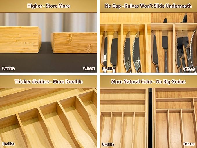 Umilife Large Expandable Kitchen Silverware Utensils Drawer Organizer, 2.5" - Image 5