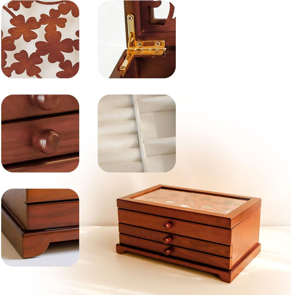 Kendal Wooden Jewelry Box, 3 Layer Jewelry Box for Women, Jewelry Holder Orga...