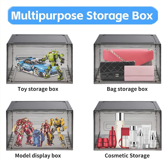 8 Pack Shoe Boxes Clear Plastic Stackable, Drop Front Shoe Storage Organizer - Image 4