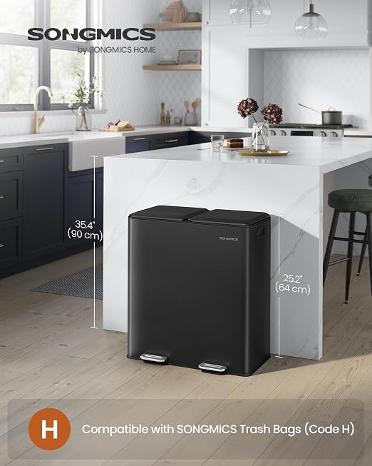 SONGMICS Trash Can, 2 x 8 Gallon Double Garbage Can - Image 2