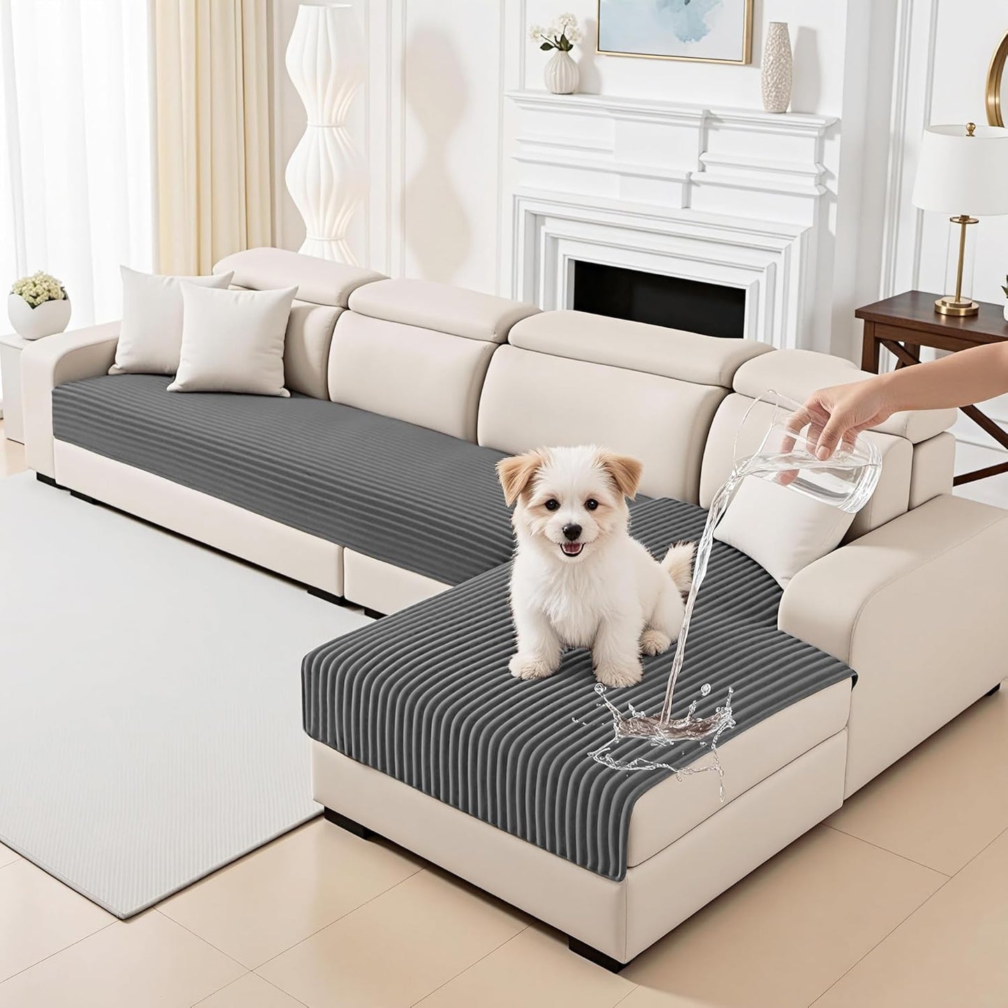MYSKY HOME Couch Covers for Sectional Sofa, L Shaped Couch Cover, 100% Waterproof Couch Covers for Dogs, Sectional Couch Cover, Non Slip 2 Pieces Sofa Cover, Dark Grey, 35"x63"+35"x63"