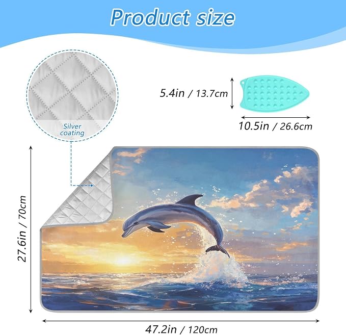 Dolphin Jumping Sunset Blue Ironing Mat Thickened Ironing Blanket Travel - Image 2