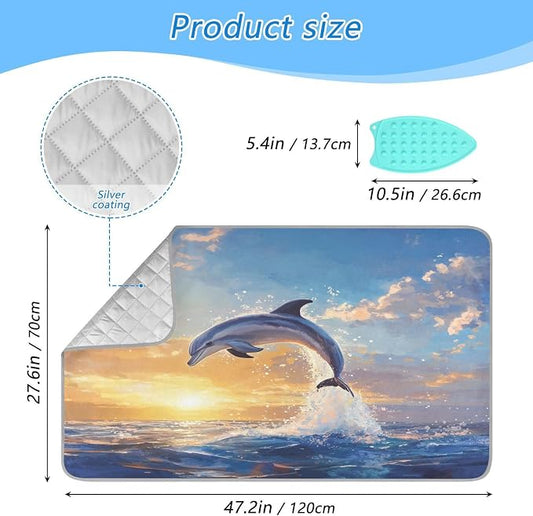 Dolphin Jumping Sunset Blue Ironing Mat Thickened Ironing Blanket Travel - Image 2