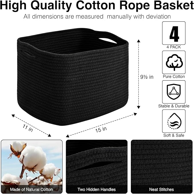 Storage Baskets for Organizing & Shelves, Woven Cotton Rope Organization Bins - Image 3