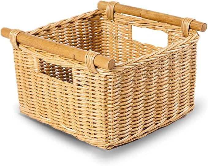 The Basket Lady Deep Pole Handle Wicker Storage Basket, 11.5 in L x 11.5 in W x by TheBasketLady