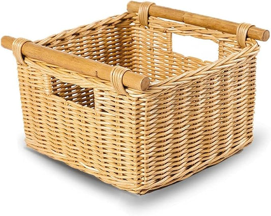 The Basket Lady Deep Pole Handle Wicker Storage Basket, 11.5 in L x 11.5 in W x by TheBasketLady