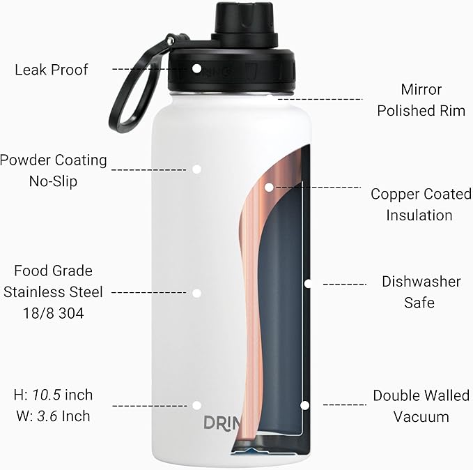 DRINCO Stainless Steel Water Bottle Spout Lid Vacuum Insulated Double Wall - Image 4
