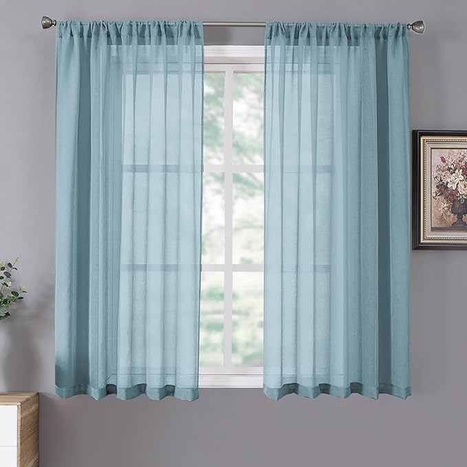 Tollpiz Sheer Curtains Linen Textured Bedroom Curtain Sheers Light Filtering by Tollpiz
