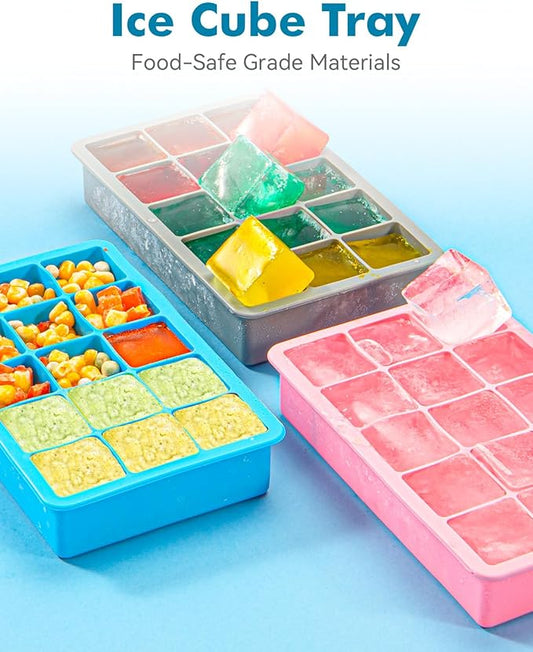 Silicone Ice Cube Trays for Freezer Set of 2- Square Ice Cubes Mold-Easy - Image 2