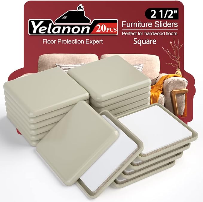 Furniture Sliders 20 pcs-2 1/2” Square Furniture Sliders by Yelanon