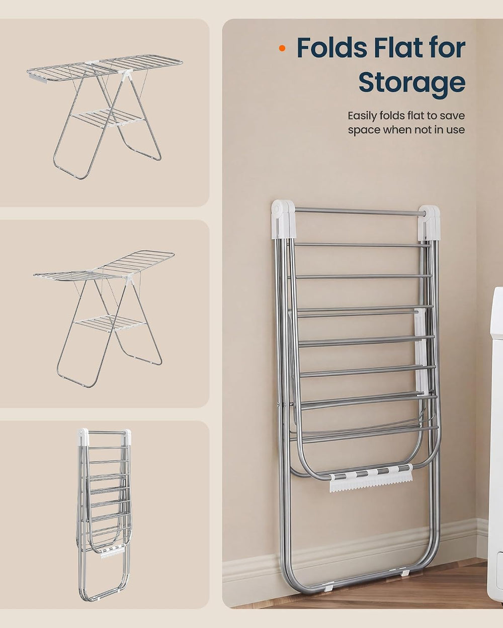 SONGMICS HOME Clothes Drying Rack with Wings, Foldable Laundry Rack with Sock...