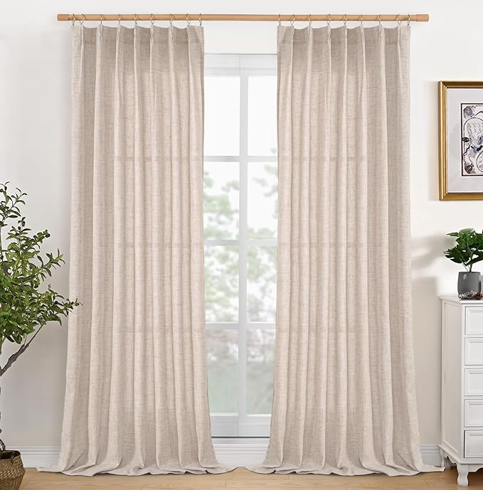 YoungsTex Pinch Pleated Linen Curtains 102 Inch Length 2 Panels Light Filtering by YoungsTex