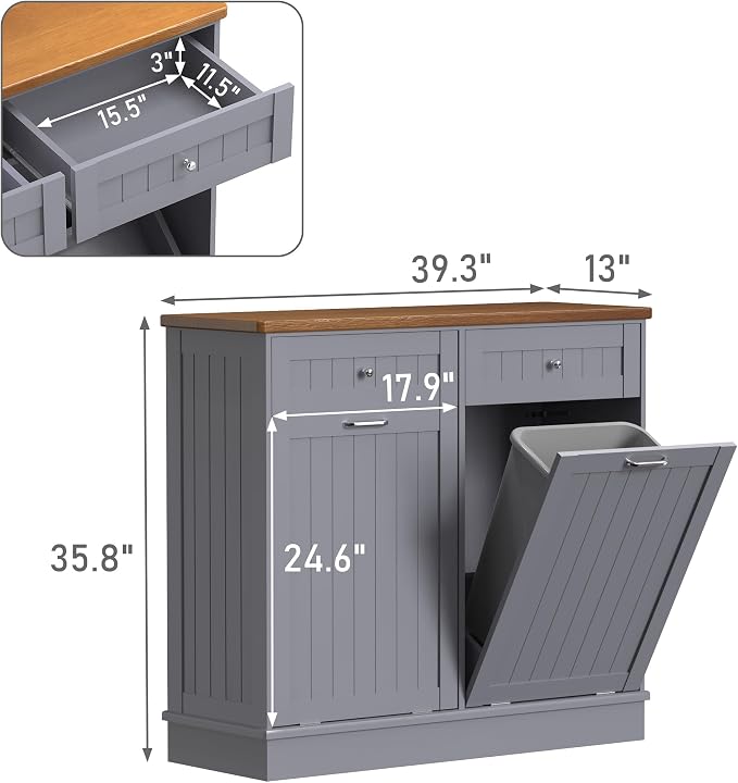 Betterhood Tilt Out Trash Cabinet 10 Gallon Wooden Free Standing Laundry Sorter - Image 3