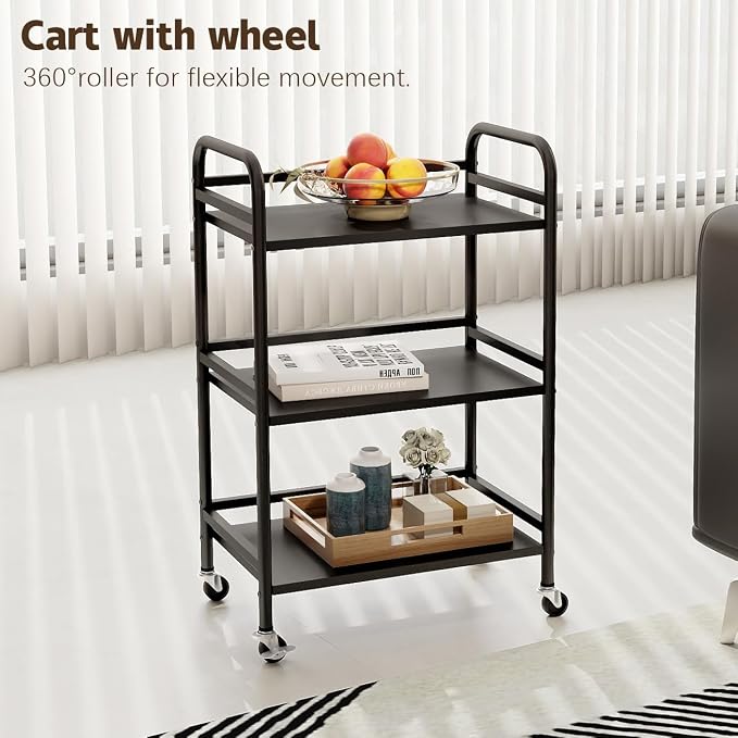 HDANI 3 Tier Rolling Cart Shelves, Heavy Duty Multifunctional Metal - Image 2