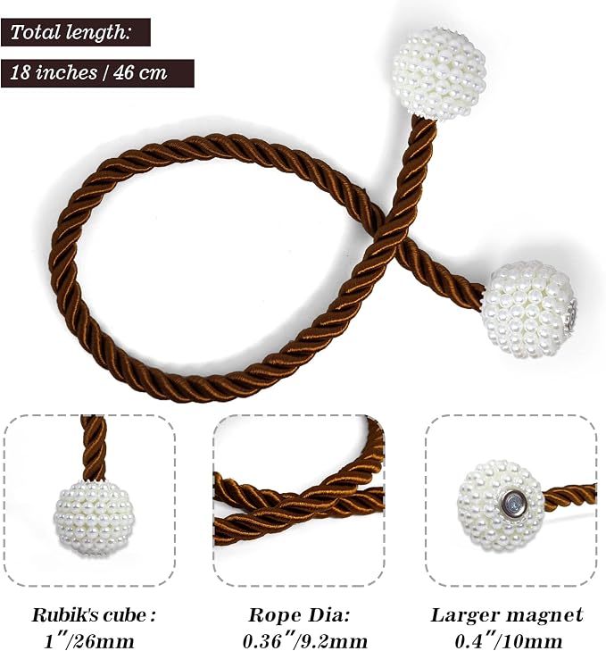 Hion Magnetic Curtain Tiebacks Dark Brown 6 Pack, Curtain Tiebacks Buckles - Image 2