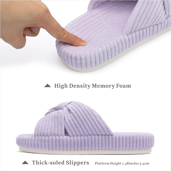 Chantomoo Slippers for Women Memory Foam House Bedroom Corduroy Bow Crossbands - Image 2