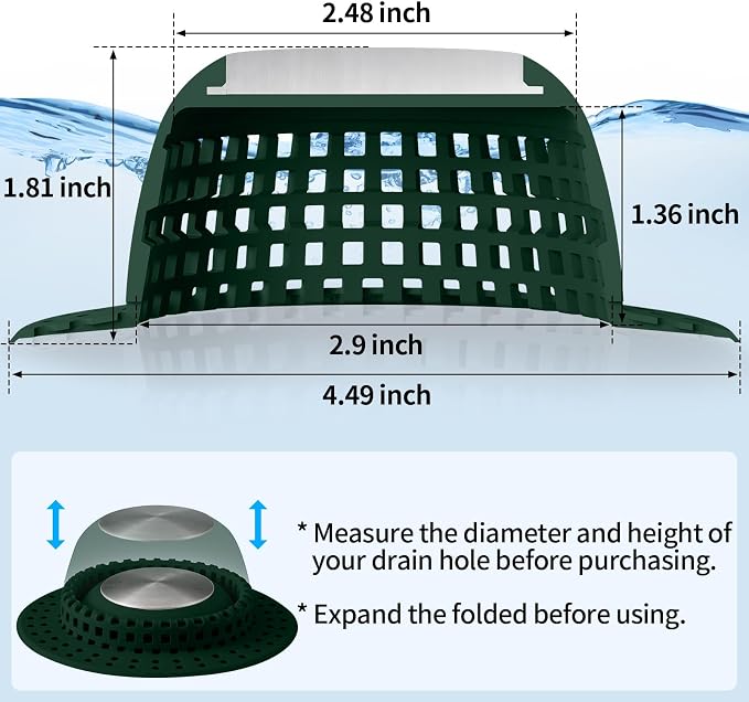 Shower Drain Hair Catcher, Bathtub Drain Cover Foldable Silicone Shower & Tub - Image 6
