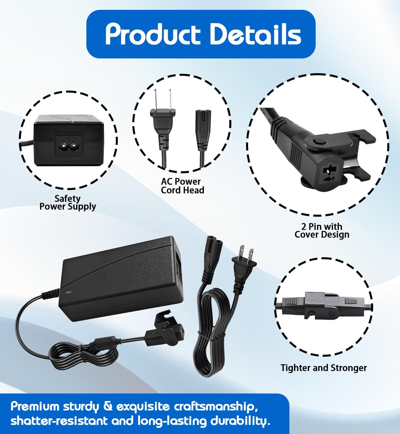 29V 2A Universal Recliner Power Supply, 2-Pin AC/DC Adapter Transformer, 100-240V UL Listed 6.5Ft Cord, Replacement for Lazy Boy, OKIN Electric Recliner, Lift Chair, Electric Sofa and Standing Desk