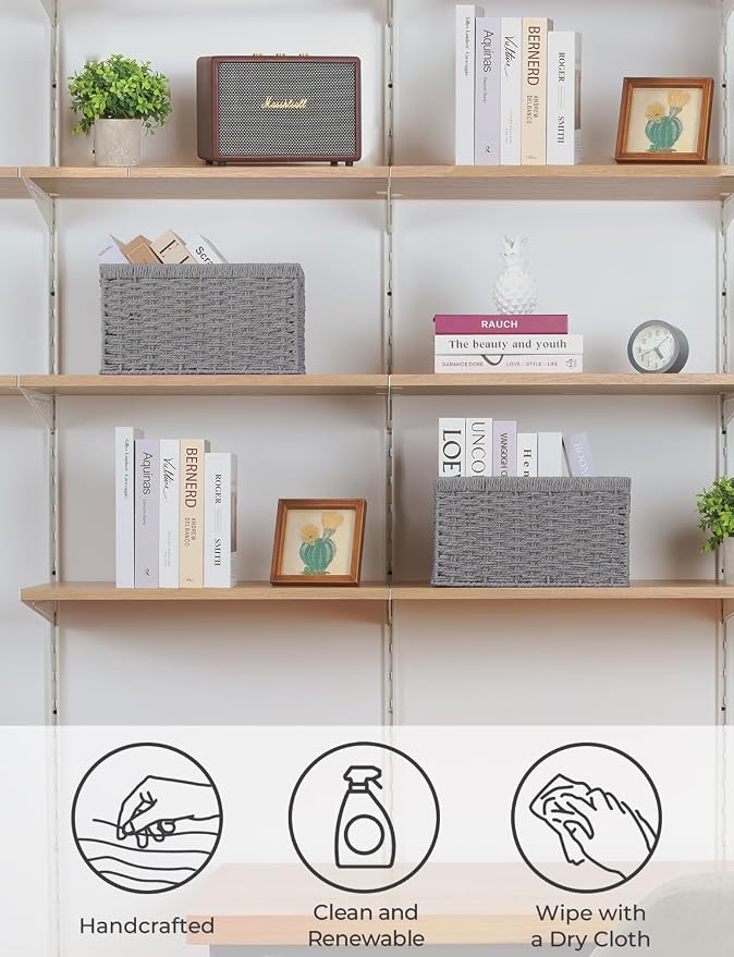 StorageWorks Round Paper Rope Storage Baskets, Rectangular Wicker Baskets - Image 4