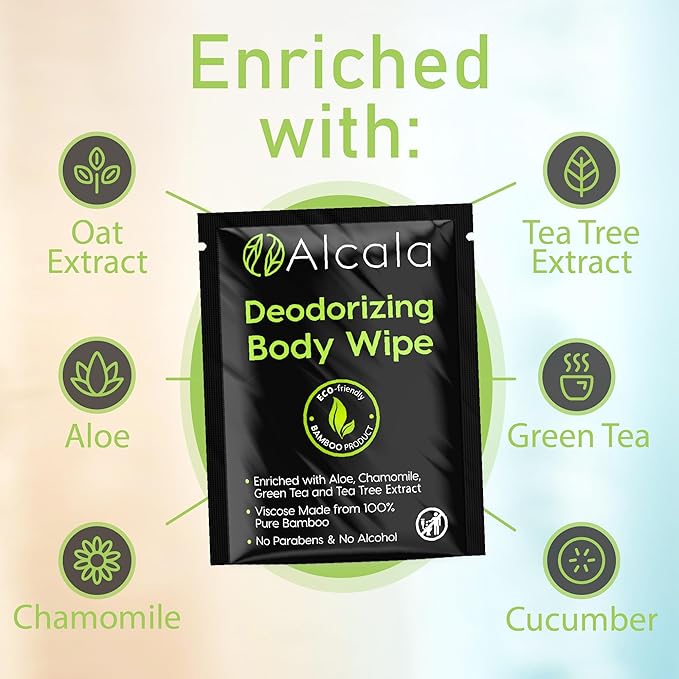 Alcala Deodorizing Body Wipes Individual Shower Wipes 100% Pure Biodegradable - Image 4