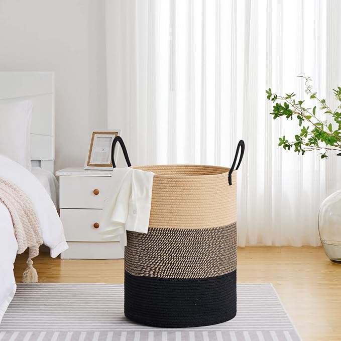 VIPOSCO Large Laundry Hamper, Tall Woven Rope Storage Basket - Image 4